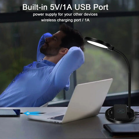 LED Desk Lamp With USB Charging Port, Eye Caring Circular Design With No Flicker, Five Lighting Modes And Ten Brightness Levels