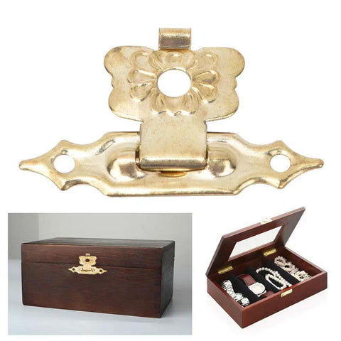 Old School Vintage Floral Hasp And Toggle Clamp Kit latch on wooden box with jewelry, secure heavy duty latch for toolboxes