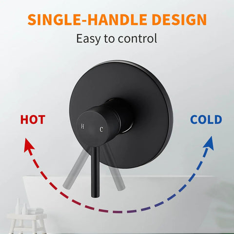 Beefy Matte Black Tub Shower Faucet Kit Featuring Top Shelf High Pressure Rainfall Spray. Single-handle control for hot and cold water.