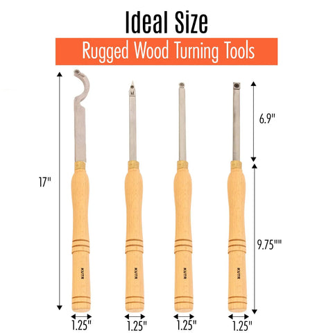 Pro Grade Carbide Wood Turning Tools For Lathe, 9 Piece Set Including Rougher, Finishers, Detailer, Replacement Blades, Beech Handles