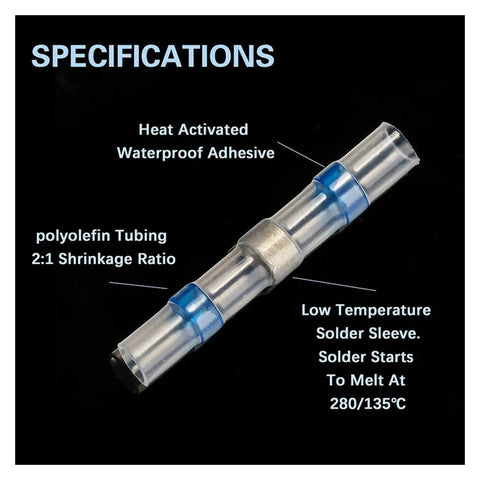 Ultimate 140 Pc Insulated Solder Seal Sleeve Splice Terminals Kit For Heavy Duty Heat Shrink Electrical Wire Butt Connectors That Are Totally Rad And Easy To Install For Any AWG 16-14 Project You Might Have This Season. clear solder seal sleeve with waterproof adhesive, polyolefin tubing