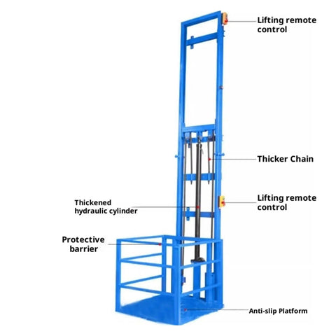 Heavy Duty Electric Lifting Platform With Guide Rails For Small Elevator Use Featuring 500Kg Load Capacity thick steel build with remote control.