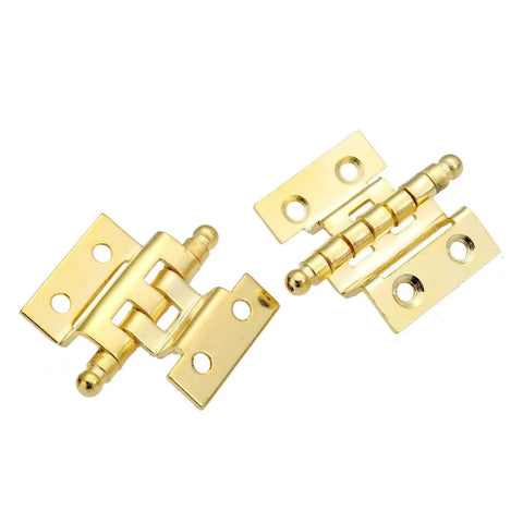 Gold Decorative Hinges For Cabinets And Jewelry Boxes Set Of 2 Crown Style 8 Hole 40mm shown from top angle