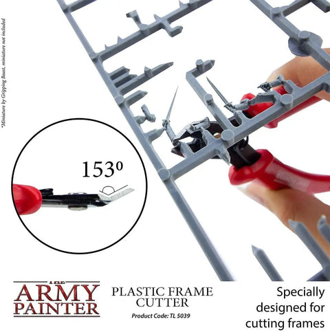 Plastic Frame Cutter For Miniatures Stainless Steel Flush Cutter With Safety Grip Handle Side Snips in use on a sprue