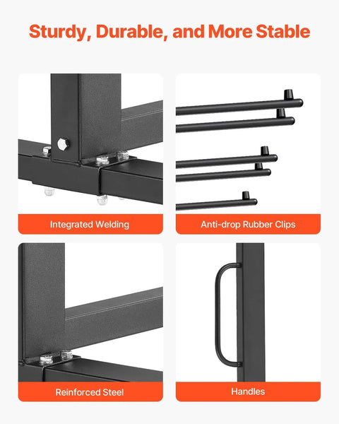 Heavy Duty Folding Chair Rack Cart featuring reinforced steel, integrated welding, anti-drop rubber clips, and handles for event spaces.