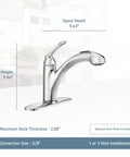 Side view of Chrome One-Handle Pullout Kitchen Faucet with Dual Spray Wand, showing spout reach and faucet height.