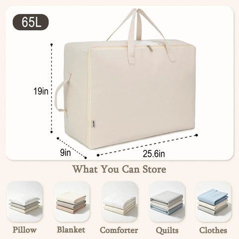 Badass Cotton Canvas Comforter Storage Bags Featuring A Safe Double Zipper And Solid Carrying Handles With A Clear View Window 65L size.