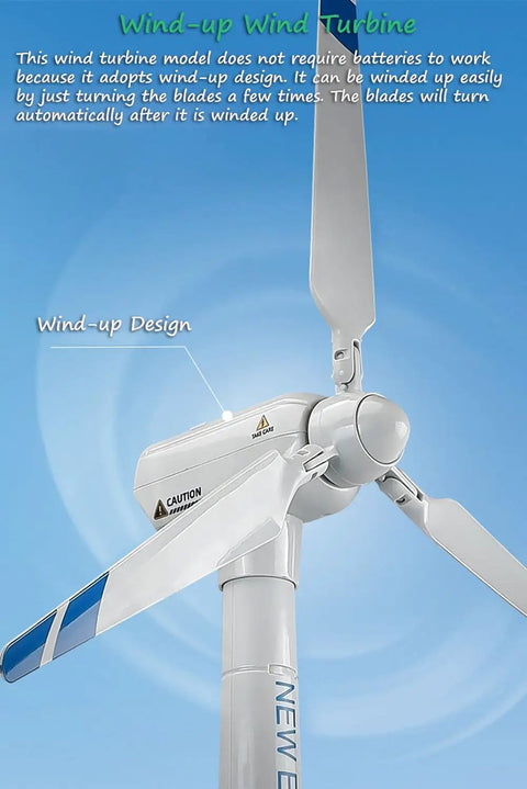 Close-up of wind-up turbine from 2 In 1 Wind Turbine And Platform Trailer Playset, large blades, educational science toy.