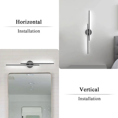Dimmable Modern LED Vanity Light Fixture For Bathroom Wall Mount, 31.5 Inch Mirror Vanity Lighting Fixture, Black Finish, horizontal and vertical installation