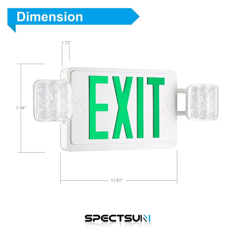 Two Pack LED Exit Sign With Emergency Lights Battery Backup UL Listed commercial grade dimensions and design view