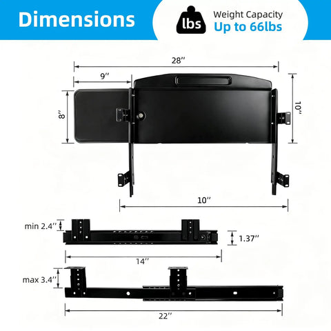 Dimensions of Heavy Duty Under Desk Keyboard Tray With Super Slick Glide Mechanism And 360 Rotating Mouse Platform 28 Inches Long
