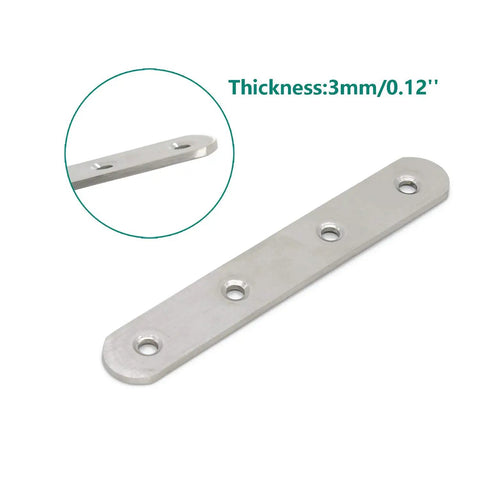 4 Pack Flat Wood Mending Plates Stainless Steel Straight Brackets 130mm 5 Inch Length Four Screw Holes for Repair and Joinery
