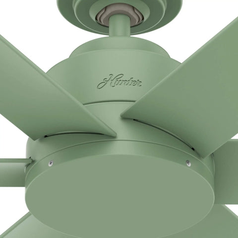 Close-up of Kennicott 44 Inch Indoor Outdoor Ceiling Fan with Dusty Green Blades and Whisper Wind Motor