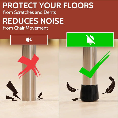 Non Slip Rubber Chair Leg Caps With Seven Eighths Inch Inner Diameter Floor Protectors demonstration on hardwood floors