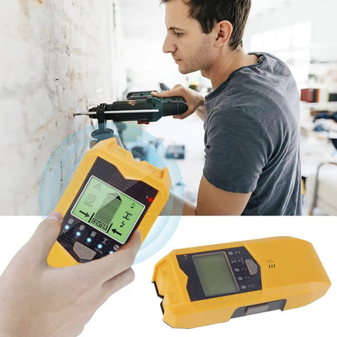 Heavy Duty 5 In 1 Electronic Stud Finder And Wall Scanner With Bright LCD Display in use for detecting hidden wiring