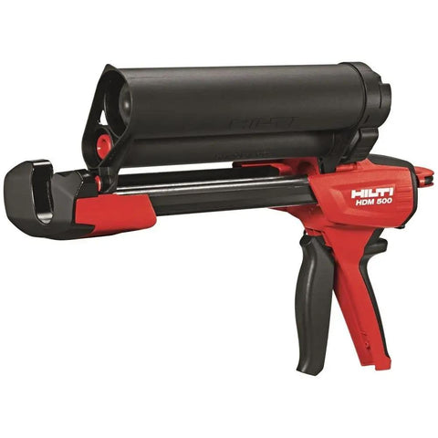 Black HIT-CB 500 Adhesive Anchor Cartridge Holder For Concrete And Masonry, Heavy Duty Pro Grade Tool in red and black steel.
