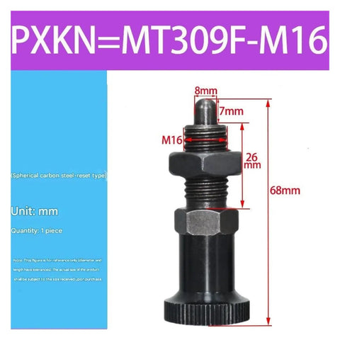 Heavy Gauge Indexing Plunger Pin With Spring Loaded Action For No Stress Cylindrical Positioning Of Mechanical Fixtures and Industrial Gear, M16 size.