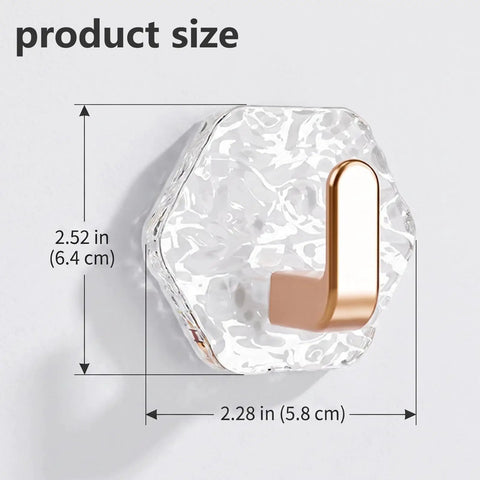 Water Ripple Hexagonal Adhesive Wall Hooks, Super Grippy No Drill Bathroom And Kitchen Organization System For Hanging Towels Keys Or Cozy Decor, Zero Mess Waterproof Setup You Will Honestly Love, showing size dimensions of 2.52 in and 2.28 in.