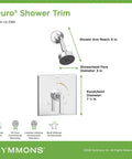 Polished Chrome Shower Trim Kit With Single Handle And One Spray Shower Head, 1.5 GPM Flow, Includes Shower Arm, Shower Head, Escutcheon, And Handle Valve Not Included, WaterSense Certified, Sleek Wall Mounted Upgrade; illustration with dimensions.