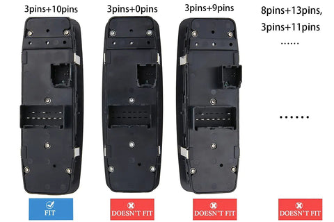Three Master Power Window Switches For Dodge Ram 1500 2500 3500 2009 2010 2011 2012 Driver Side Green Light Direct Fit Replacement 3+10 pins