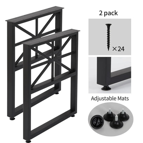 Beefy Heavy Duty Metal Table Legs 28 Inch High Square Tube Iron Desk Legs In Industrial Rustic Style For Modern Dining, Office Or DIY Coffee Table, 20 Inch Or 24 Inch Width, Set Of 2 Pieces with screws and adjustable mats