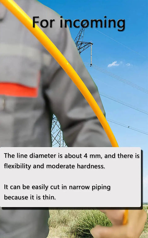 Beefy Steel Wire Puller Tape 200 Foot Long One Sixth Inch Wire Diameter With Handy Storage Case held near power lines