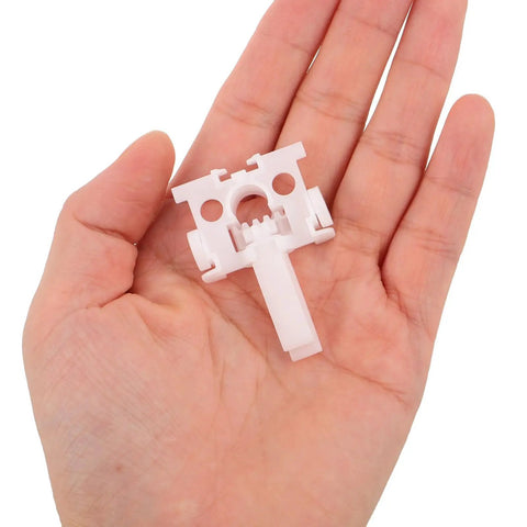 Dead Simple And Tough Vertical Blind Replacement Parts With Slick Pull Pulleys Plus Quick Fix Carrier Kits For Window Curtain Wands and sturdy white plastic carrier in hand.