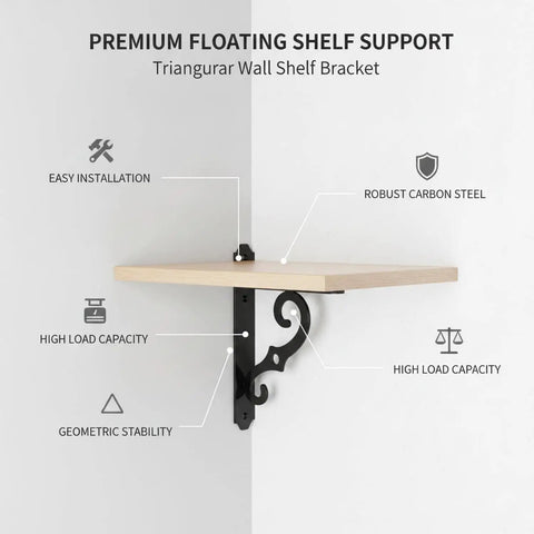 Triangular Carbon Steel Wall Shelf Bracket For Floating Shelves Heavy Duty Industrial Grade Support Matte Black Finish 1 Pack