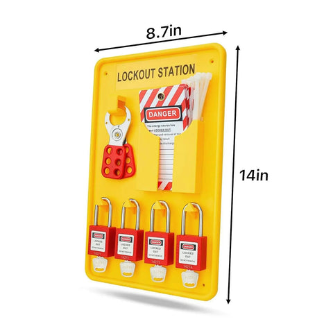 Heavy-Duty Lockout Tagout Station Kit With 4 Brass Cylinder Safety Padlocks, Hasp And OSHA Compliance Tags, All-In-One LOTO Board For Industrial Safety