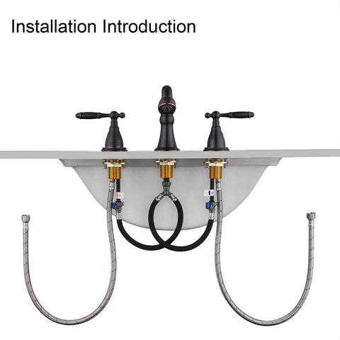 Installation of Slick Oil Rubbed Bronze 8 Inch Widespread Bathroom Sink Faucet with Drain, double lever handle, 3-hole mount