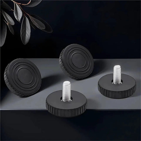 Eight Piece Adjustable Leveling Feet Set With PVC Round Floor Protectors Keeps Furniture Stable On Uneven Surfaces For Tables Chairs And Cabinets No Slip Protection And No Wobble Scratches With Easy To Turn Levelers, black PVC furniture feet