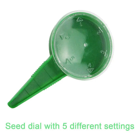 5 Pack Seed Dispenser Sower For Garden with 5 dial settings displayed