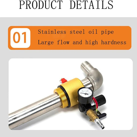 GFSGHZZ Stainless Steel Pneumatic Oil Transfer Pump with oil pipe and digital pressure gauge for high flow dispensing.