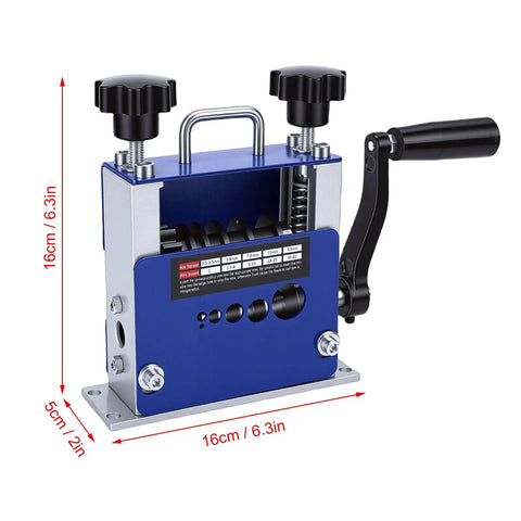 Ycauty Efficient Hand Crank Wire Stripper Machine for 3.5-17Mm Electric Cables shown from the side with clear dimensions and crank handle.