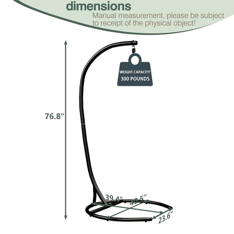 Heavy Duty Hammock Chair Stand Only 360 Degree Rotation C Frame Indoor Outdoor Sturdy Steel Tubing Supports Up To 300 Pounds Perfect For Egg Chair Porch Swing Black, detailed view with dimensions.