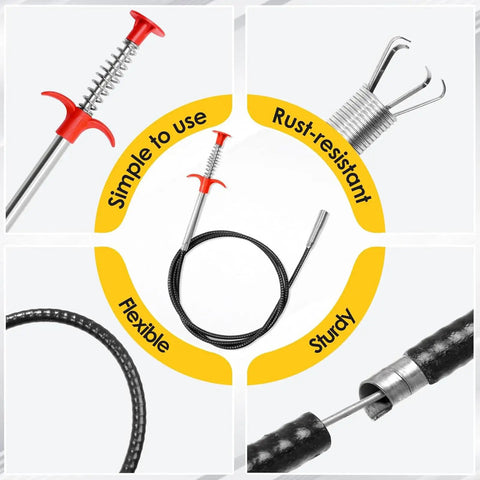 76 Inch Drain Snake Clog Remover With Flexible Grabber Claw For Toilet, Sewer, Shower, Kitchen And Bathroom Tub Cleaning; Ultra Slim Reach-Anywhere Reacher Tool For Quick No-Sweat Gutter, Drain And Pipe Cleanout