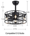 Enclosed Ceiling Fan With Lights Remote Control, Low Profile Dope Look, Reversible Motor With 3 Speed Settings, 4X E12 Bulb Bases, 20 Inch Black