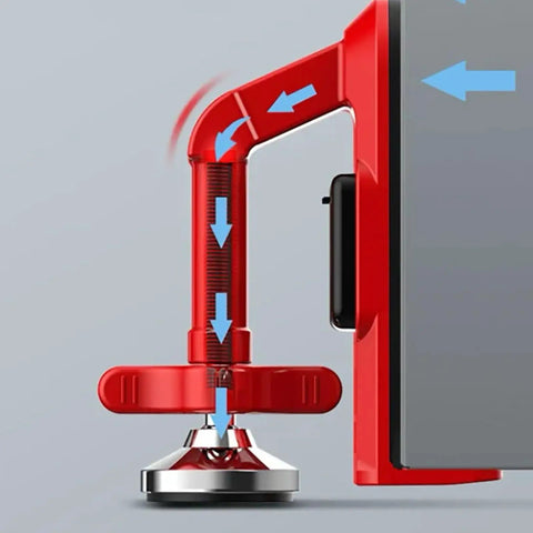 Keep Your Spot Locked Up Tight With This Built Tough Portable Door Jammer Stopper And Travel Anti Theft Blocker showing red triangular brace design.