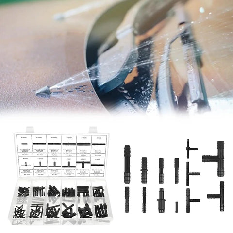 Sandfren 113pcs car vacuum line connector kit with black heat-resistant fittings in a clear plastic organizer case