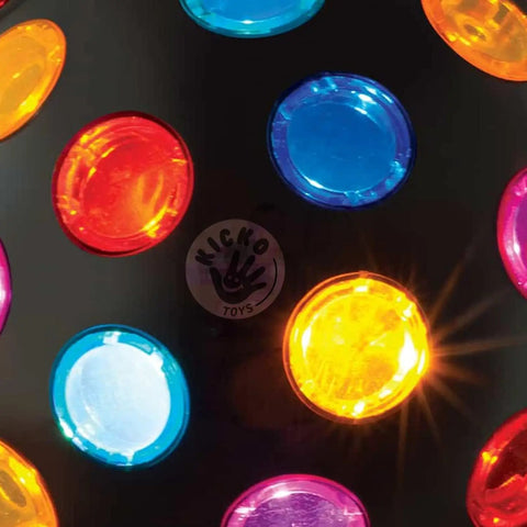Close-up of colorful LED lights on Spinning 11 Inch Disco Ball With LED Lights And 360 Degree Rotation For Parties And Events And Kids Rooms