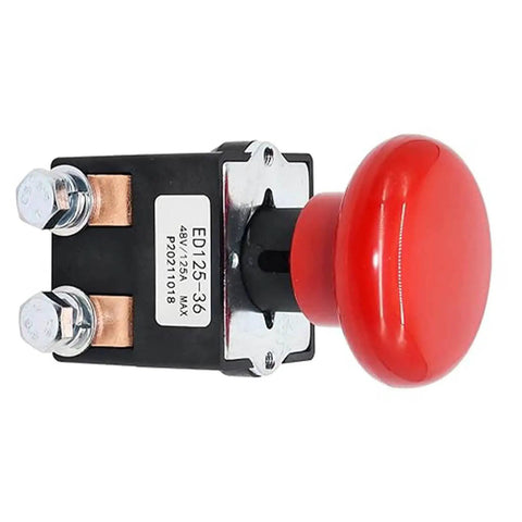 Heavy Duty Emergency Stop Switch Replacement Compatible With Big Joe Zero Turn Mowers Ez30 E30 D40 Ez40 T40 T15 No Hassle Swap Oem Part Numbers 1115 510008 00 Ed125 36 Built Tough For Daily Grind, red button and metal base.