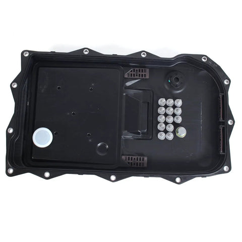 Top view of BMW 8HP70 8 Speed Transmission Oil Pan With Filter Gasket And Screws Kit, showing detailed bolt placement.