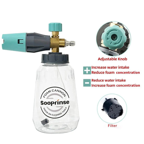 Compact Pressure Washer Gun With Foam Cannon For Cars, High Pressure Snow Foam Lance, 3000 PSI, adjustable knob, filter