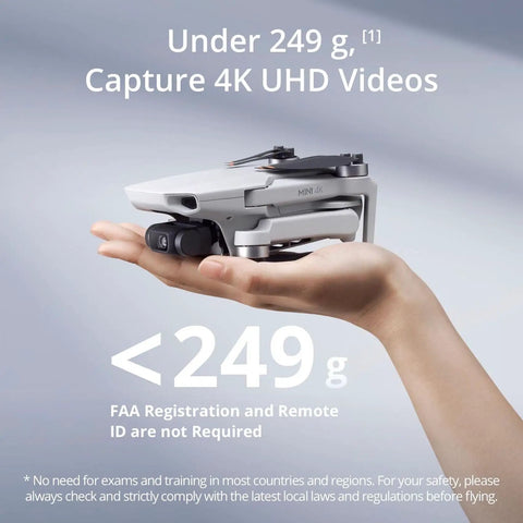 Hand holding Mini 4K Drone Fly More Combo With Dope 4K UHD Camera for Cinematic Shots, ultra lightweight under 249 g