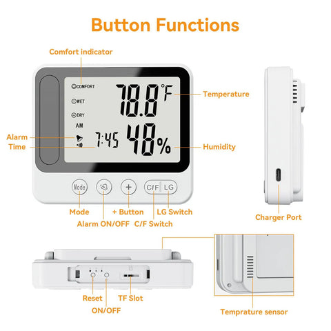 4K White Hidden Camera Thermometer Hygrometer WiFi Spy Nanny Cam For Real Time Temperature Humidity Monitoring With Stable Connection Dual Storage And Multi User Access, front view