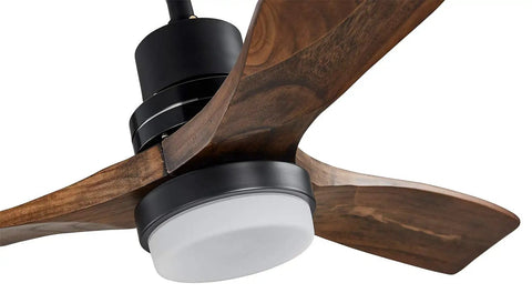 52 Inch Black Ceiling Fan With Lights, Low Profile Farmhouse Style With LED Light Kit, Quiet Motor, 3 Solid Wood Blades close-up