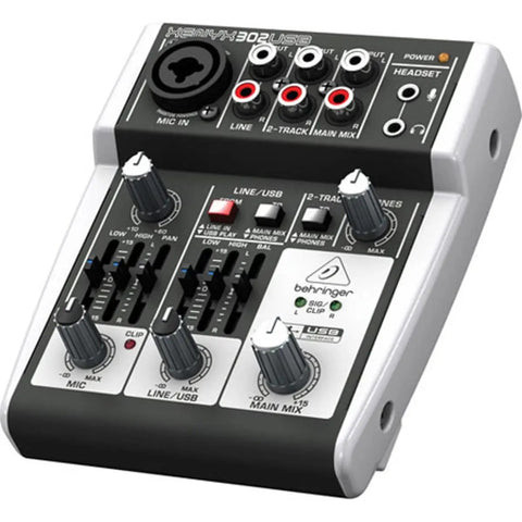 XENYX 302USB Compact Five Input USB Audio Mixer With Built In Audio Interface And Mic Preamps, front view