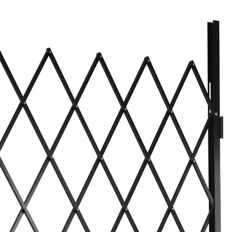 Badass Wall Mounted Folding Security Gate Smooth Glide Expanding Accordion Barricade heavy duty iron and aluminum alloy gate close-up view.