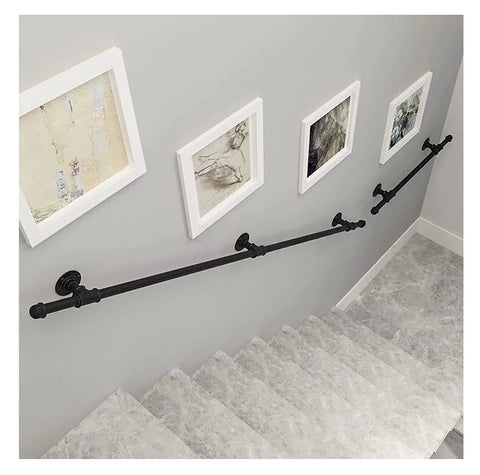 Built Tough Wrought Iron Handrail For Stairs Adjustable 1 To 20 Foot Matte Black Galvanized Steel Banister Kit on indoor staircase with art.