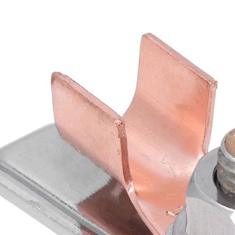 Close-up of brass arc plate of Super Strong Magnetic Ground Clamp For Welding 300A, showing sturdy build and connection point.